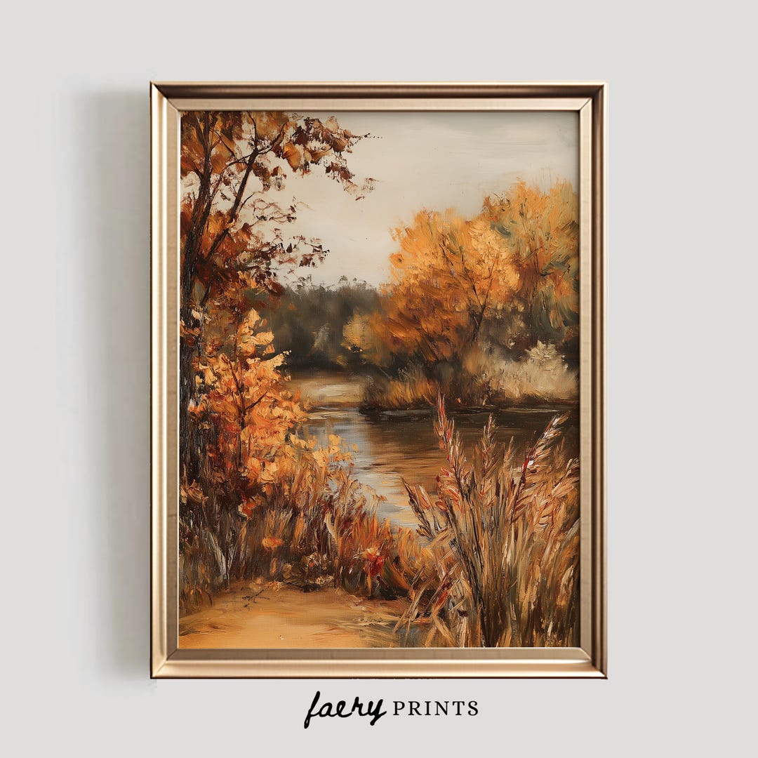 Vintage Fall Landscape Print | Warm Tone Autumn Wall Decor (digital ...