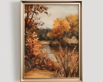 Vintage Fall Landscape Print | Warm Tone Autumn Wall Decor (Digital Download)