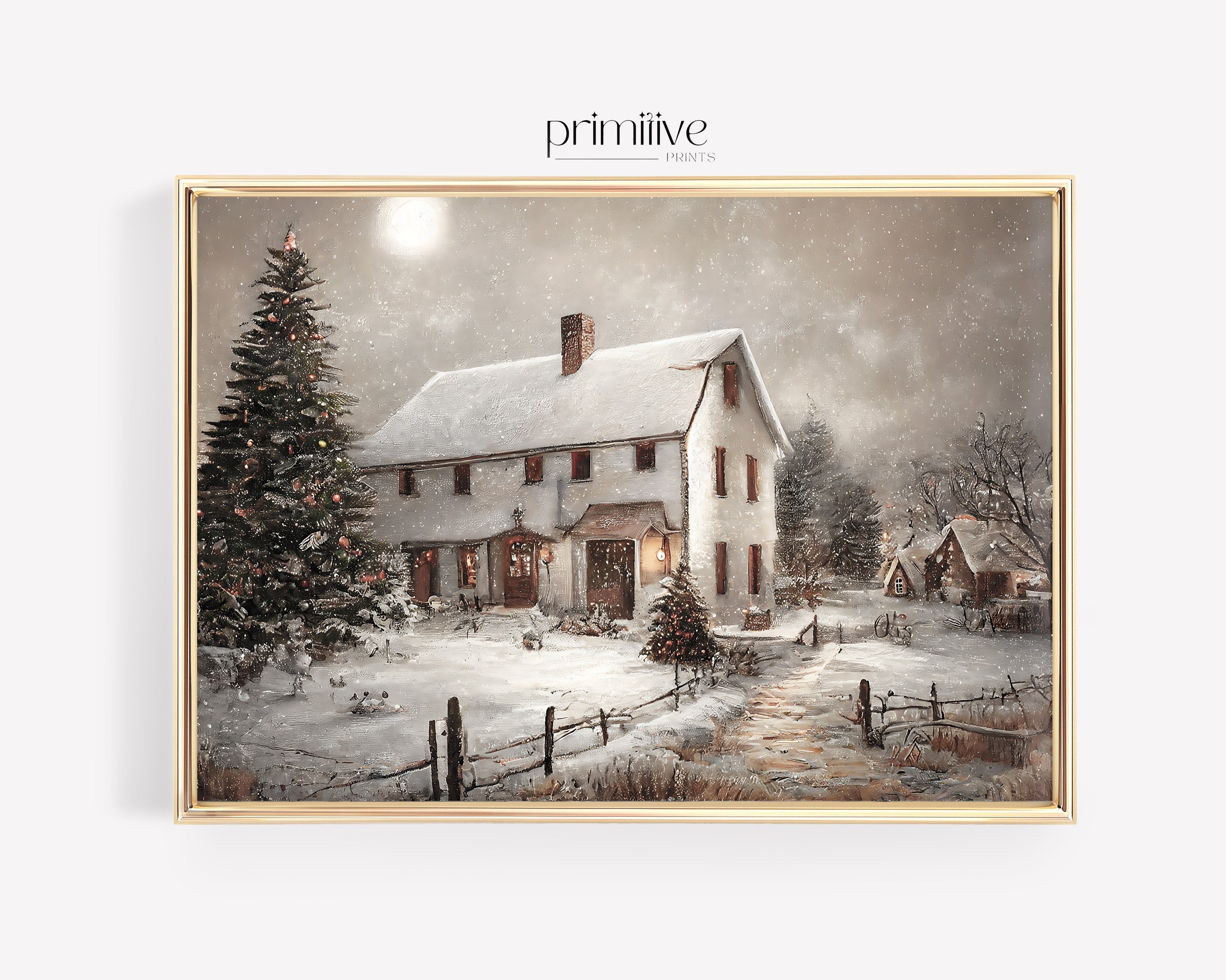 Christmas House Painting Digital PRINTABLE Wall Art Winter Etsy