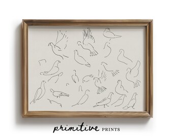 Vintage Dove Line Art Print | Minimalist Bird Sketch (Digital Download)