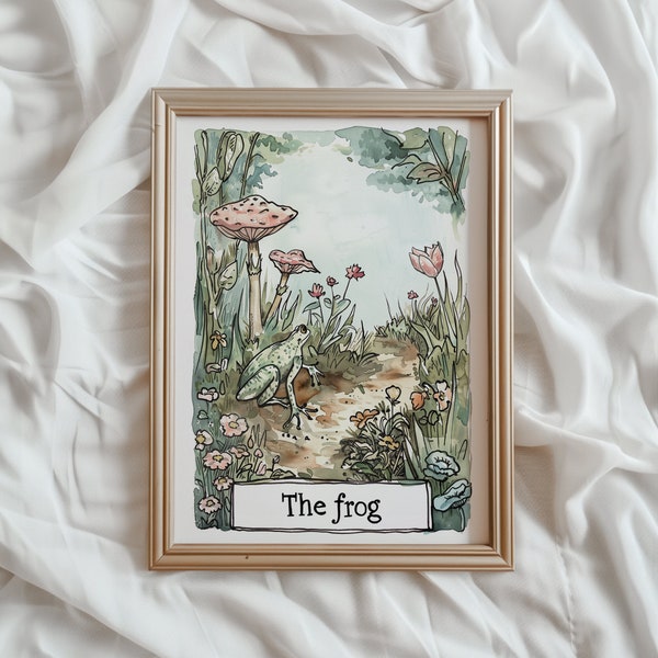 Spring Frog Art Print Watercolor Vintage PRINTABLE Wall Art | Spring Farmhouse Nursery Toad llustration | Storybook Frog Wall Art | #835