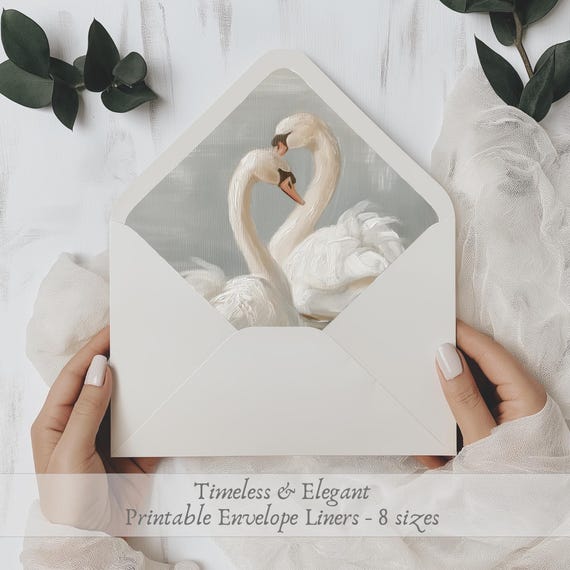 Swan Envelope Liner | Printable Wedding Liner | Romantic Stationery | Digital Download Invitation Insert | Elegant Swan DIY Stationery Line