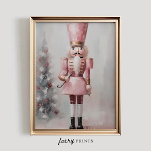 Pink Nutcracker Christmas Wall Art PRINTABLE Art Pastel Holiday Decor Blush Rose Light Academia Digital Download Painting #653