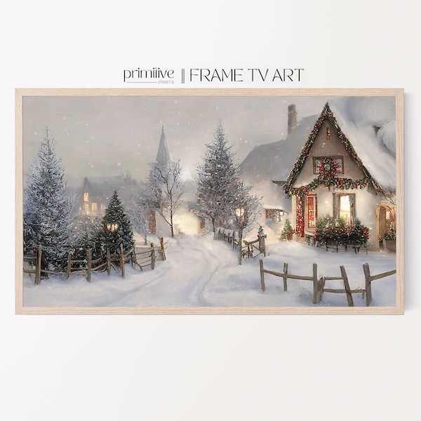 Winter Village Samsung Frame TV Art, Christmas TV Art, Festive Holiday Digital Download, Watercolor Town Smart TV Art | S172