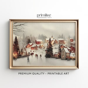 Impression d'hiver | Peinture de Noël à l'aquarelle | Art mural imprimable | Décoration d'intérieur festive pour les fêtes | Impression numérique de l'oeuvre d'art du village enneigé | #352