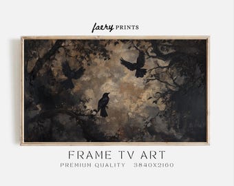 Dark Raven Samsung Frame TV Art | Moody Halloween TV Digital Download