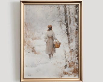 Winter Print | Snowy Landscape PRINTABLE Wall Art | Vintage Style Forest Landscape Painting | Winter Scenery Cottage Decor | #635