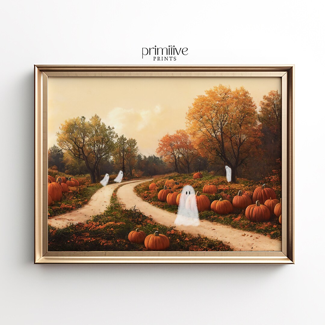 Little Ghosts in Vintage Painting Halloween PRINTABLE Art Fall Pumpkin ...
