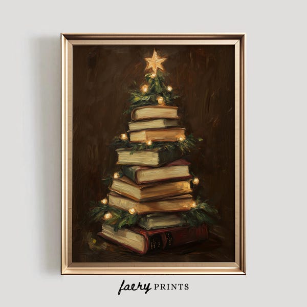 Buch Weihnachtsbaum Kunstdruck | "Library Holiday Decor"" (Digitaler Download)"