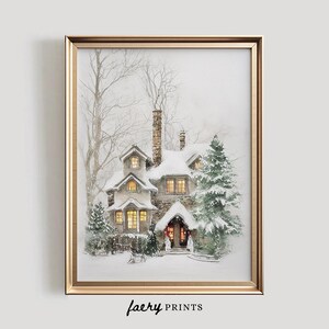 Winter Print | PRINTABLE Wall Art | Snowy White Home Watercolor Painting | Holiday Home Decor | Falling Snow Farmhouse Digital Print | #374