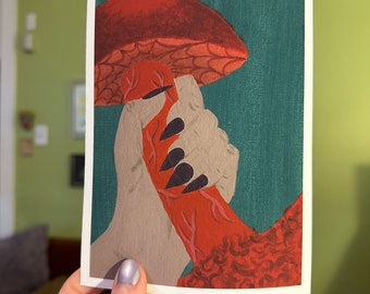 Witchy Hands and Devilish Mushroom Phallus Acrylic Painting Print