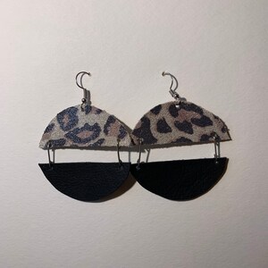 Black and Sparkly Leopard Semicircles Earrings image 1