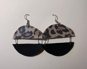 Black and Sparkly Leopard Semicircles Earrings