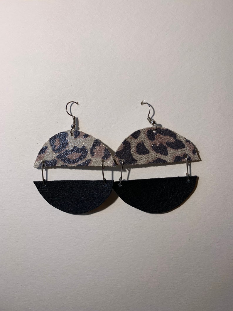 Black and Sparkly Leopard Semicircles Earrings image 1