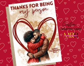 Thanks for Being My Person, Black Love, Black Couple, Love, Relationship Greeting Card, Black Love Valentine's Day Greeting Card