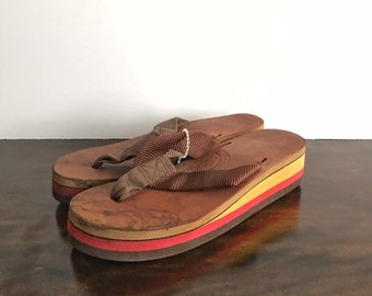 70's rainbow flip flops