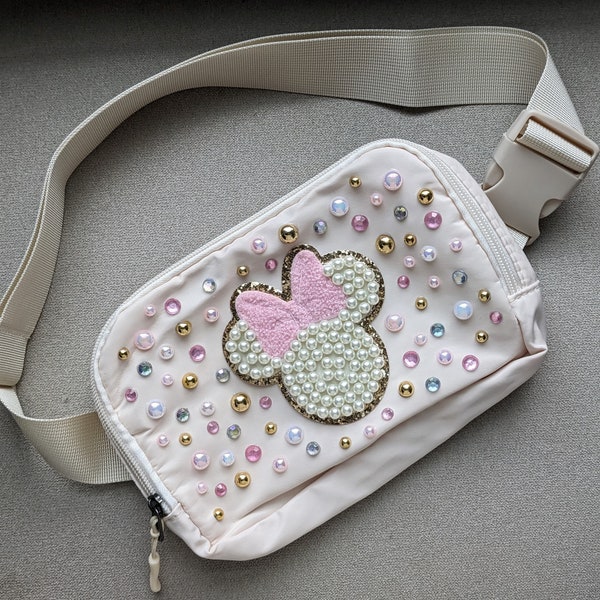 Minnie Pearl Fanny Pack, Crossbody Bag, Bridal Pearl Bag, Bridesmaid Gift, Pearl Fanny Pack, Nylon Fanny Pack, Disney Inspired Bag