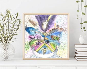 Watercolor Print Bohemian Awakening Goddess Painting/ Watercolor Butterfly Painting/ Dimensions 12 x12/Can Customize Size