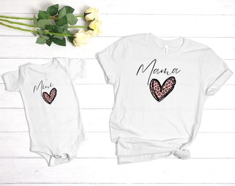 Mama mini shirt, leopard heart mama shirt, matching mommy and me shirt, mommy and me outfits, pink heart mommy, mama mini matching set