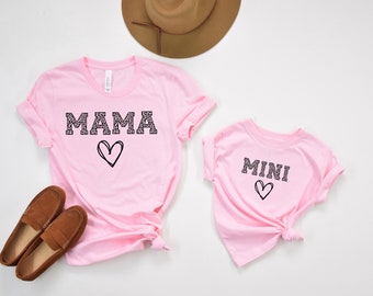 Mommy and me shirts, Mama Mini Shirts, Heart Mommy and Me Shirts, Mama and Mini Leopard Print Shirts, Gift For Her, Mother's Day Shirts