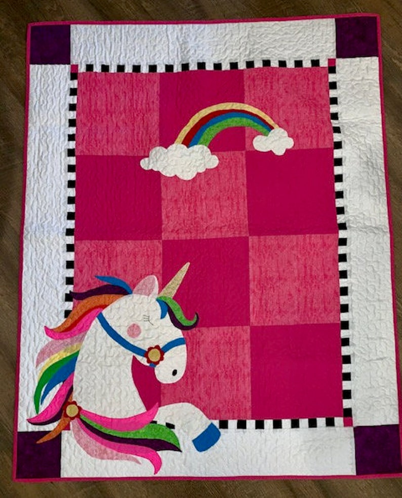 Unicorn Quilt Unicorn Rainbow Pink Minky Etsy