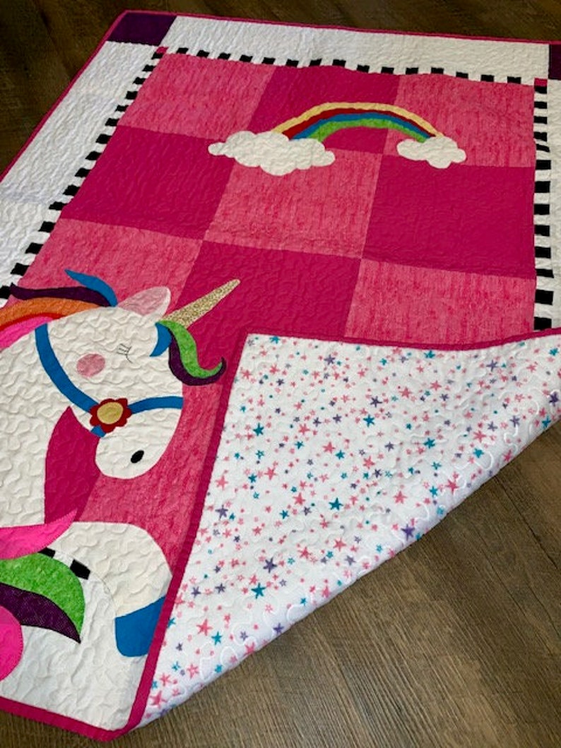Unicorn Quilt Unicorn Rainbow Pink Minky Etsy