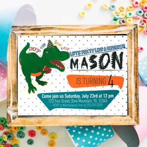 Stomp Chomp Roar Dinosaur Birthday Invitation, Dinosaur Birthday Invitation, Big Dino Birthday, Roar Bday Invitation image 1