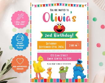 Red Monster Kids Party, First Birthday Toddler invitation, Street Birthday