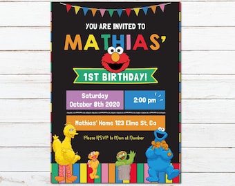 Kids Party, First Birthday Invite, toddler invitation, Red Monster and friends invitation, Street Birthday Invitation