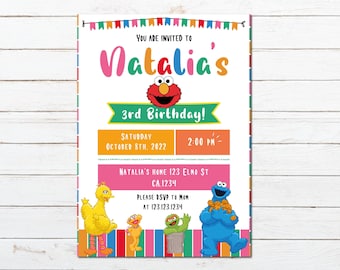 Kids Party, Baby Girl birthday, First Birthday Invite, toddler invitation, Red Monster and friends invitation, Street Birthday Invitation
