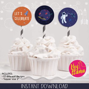 Space Cupcake toppers, Out of this World cupcake toppers, outer Space decorations, Space Theme toppers, Space birthday decoration, favor tag