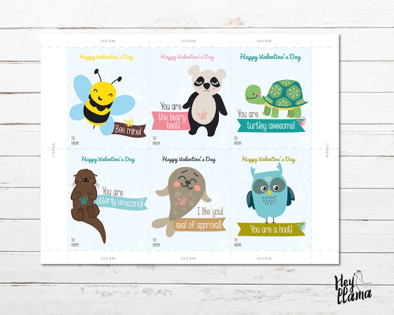 INSTANT DOWNLOAD, Cute Animals Valentine's Cards, Animal Puns Valentine