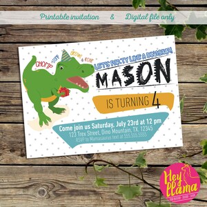 Stomp Chomp Roar Dinosaur Birthday Invitation, Dinosaur Birthday Invitation, Big Dino Birthday, Roar Bday Invitation image 3