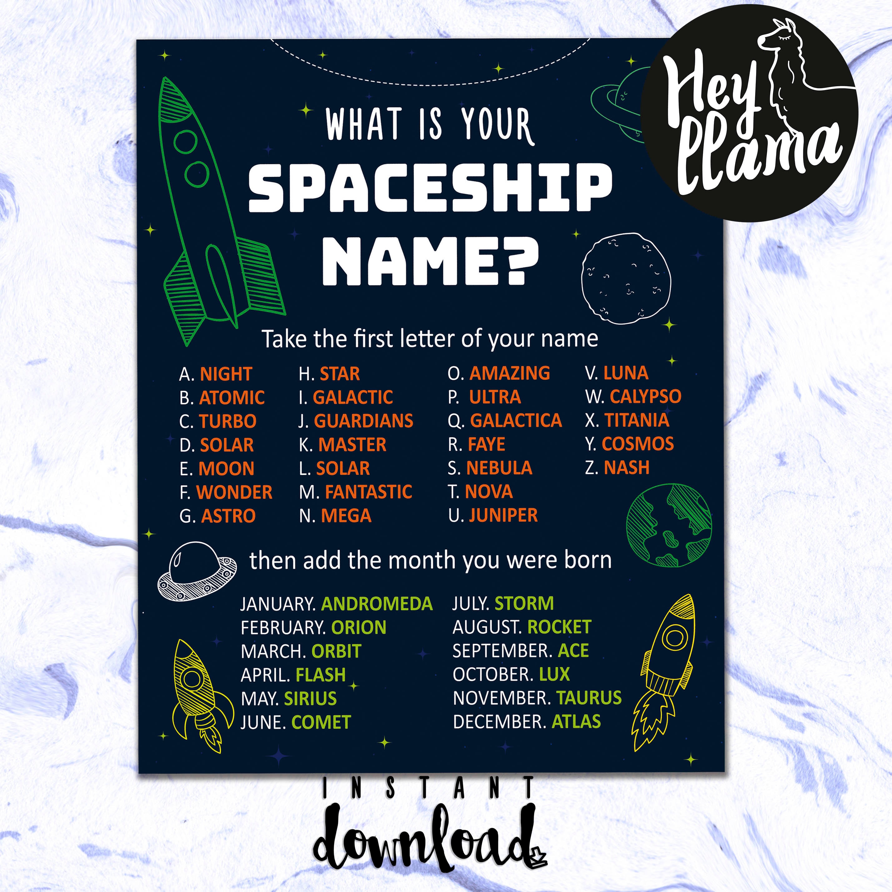 Spaceship Birthday Party Name Game, Space Themed Birthday Party Name Game, Space Themed Name