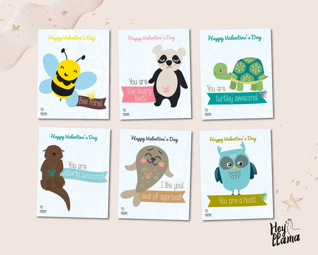 INSTANT DOWNLOAD, Cute Animals Valentine's Cards, Animal Puns Valentine