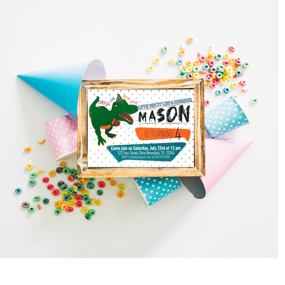Stomp Chomp Roar Dinosaur Birthday Invitation, Dinosaur Birthday Invitation, Big Dino Birthday, Roar Bday Invitation
