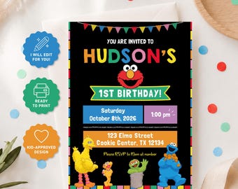 Kids Party, First Birthday Invite, toddler invitation, Red Monster and friends invitation, Street invitation, 2nd birthday invite