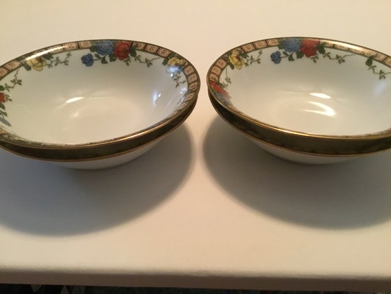 Arborose Pattern Set of 4 Tab Handled Limoges Cereal Bowls by West Wood China