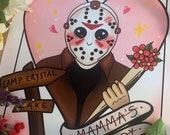 Jason inspired Friday the 13th, pastel goth decor, kawaii classic 80s horror movie art print
