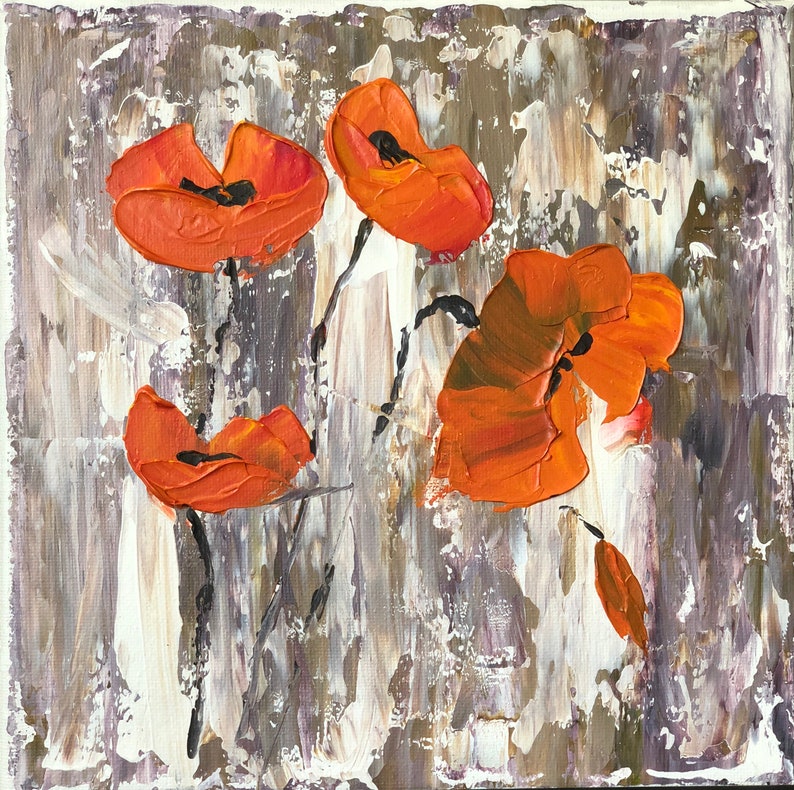 Abstract Painting Fine Art Original Acrylic Painting Acrylic Painting on Canvas Flower Painting Wall Decor Blooming Red Poppies