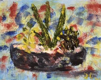 Original Oil Painting, Still Life Painting, Canvas Painting, Abstract Painting, Oil Painting on Sale, Wall Decor, Cactus Garden