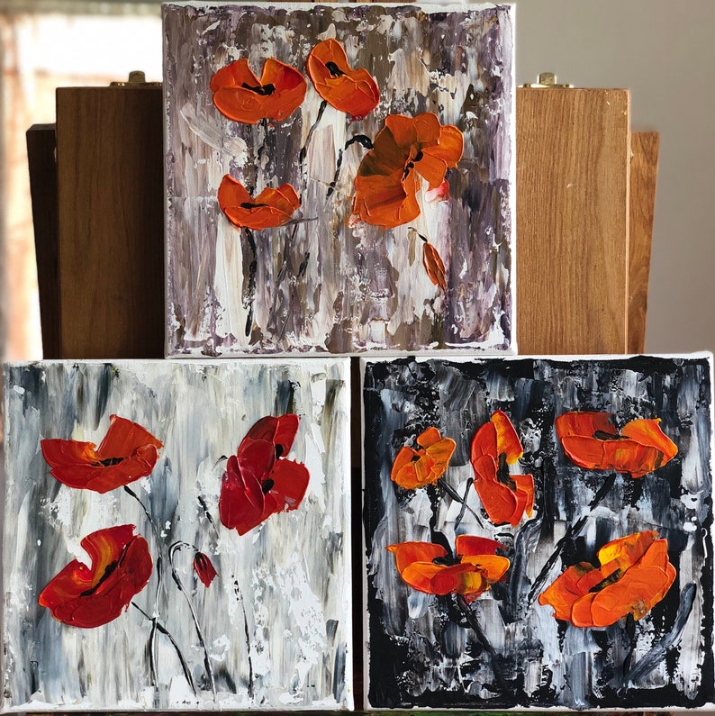 Abstract Painting Fine Art Original Acrylic Painting Acrylic Painting on Canvas Flower Painting Wall Decor Blooming Red Poppies