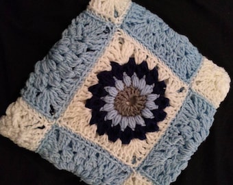 Blue, gray and, navy sunburst baby blanket