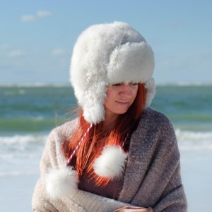 Bomber Hat Gift White Fur Hat Russian Style Gift Warm Winter Hat Alpaca Russian Hat White Christmas Gift Hat for Her Warm Hat for Outdoors