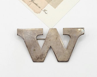 Vintage Teeny HWS 835 Silver Letter W Brooch/silver/vintage jewelry/brooch/sterling/denmark/835/835 silver/teeny hws/letter/w/letter jewelry