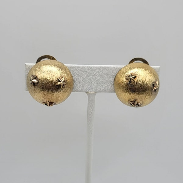 Vintage tono dorado cepillado hecho en Italia botón estrella clip en pendientes/dorado/clip en/pendientes/bisutería/botón/italia/estrellas