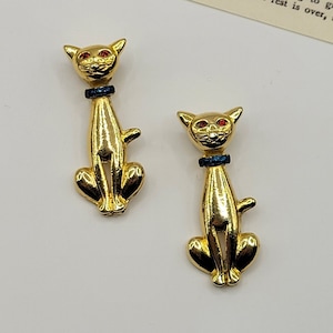 Matching Vintage Goldtone Siamese Cat Brooches Taiwan/brooch/vintage brooch/costume jewelry/rhinestone/cat/siamese cat/cat brooch/animals