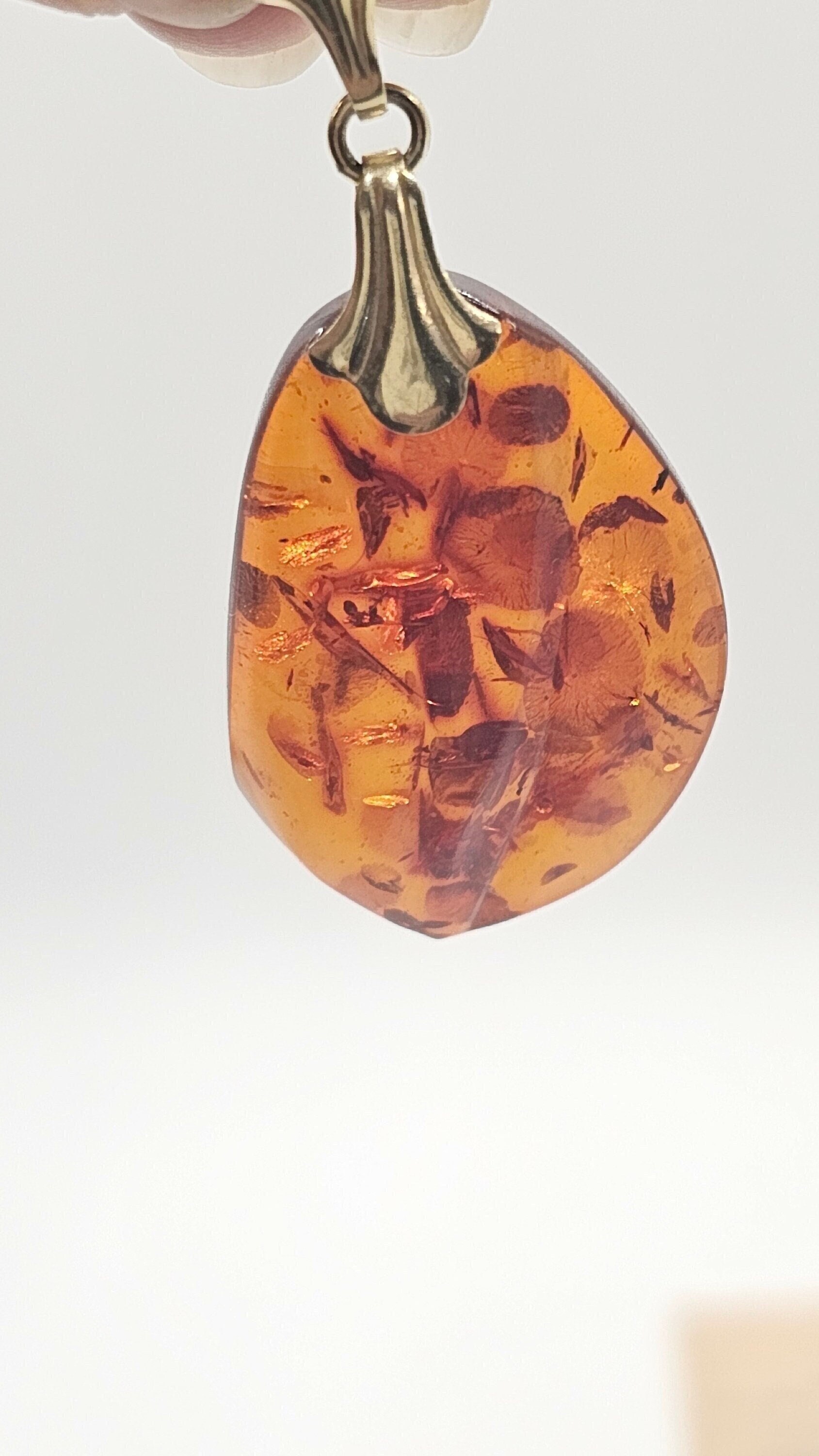 Vintage big amber pendant on chain