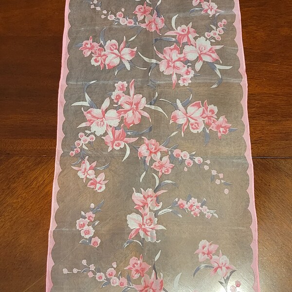 Beautiful Vintage Sheer Pink Floral Design Rectangle Scarf/vintage/vintage scarf/pink/floral/mid century/1960's/accessories/rectangle