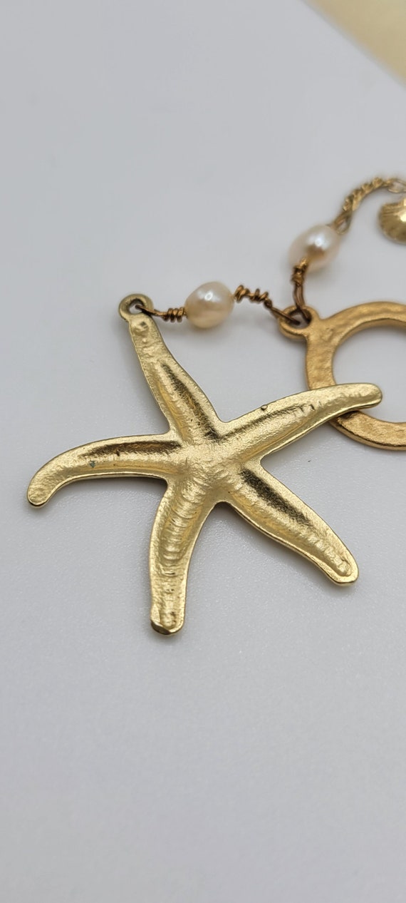 Gorgeous Goldtone Shell Star Fish Freshwater Pear… - image 5